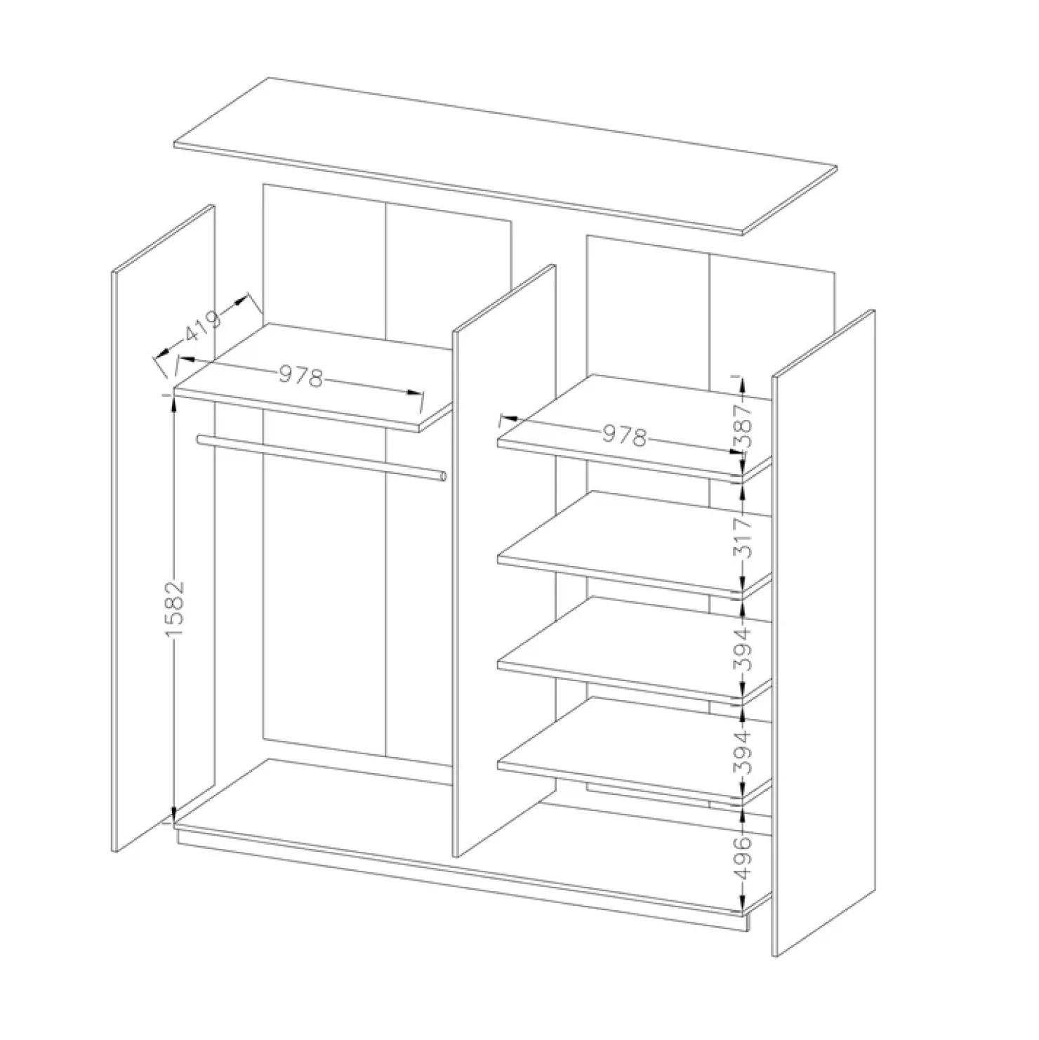Garnero Arredamenti Armadio 200x210h cm 2 ante scorrevoli con specchio Cortina Gihome® Bianco Frassinato
