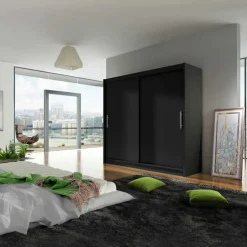 Garnero Arredamenti Armadio 180x215h cm 2 ante scorrevoli design moderno nero Aisha Nero Opaco New