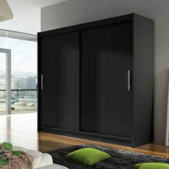 Garnero Arredamenti Armadio 180x215h cm 2 ante scorrevoli design moderno nero Aisha Nero Opaco New