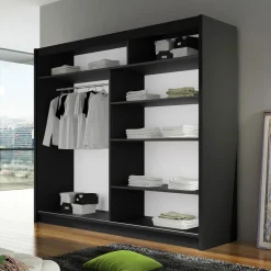 Garnero Arredamenti Armadio 180x215h cm 2 ante scorrevoli design moderno nero Aisha Nero Opaco New