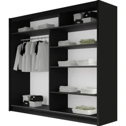 Garnero Arredamenti Armadio 180x215h cm 2 ante scorrevoli design moderno nero Aisha Nero Opaco New