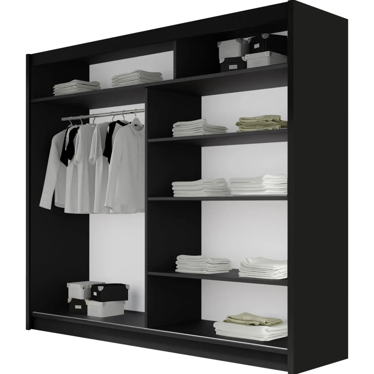 Garnero Arredamenti Armadio 180x215h cm 2 ante scorrevoli design moderno nero Aisha Nero Opaco New