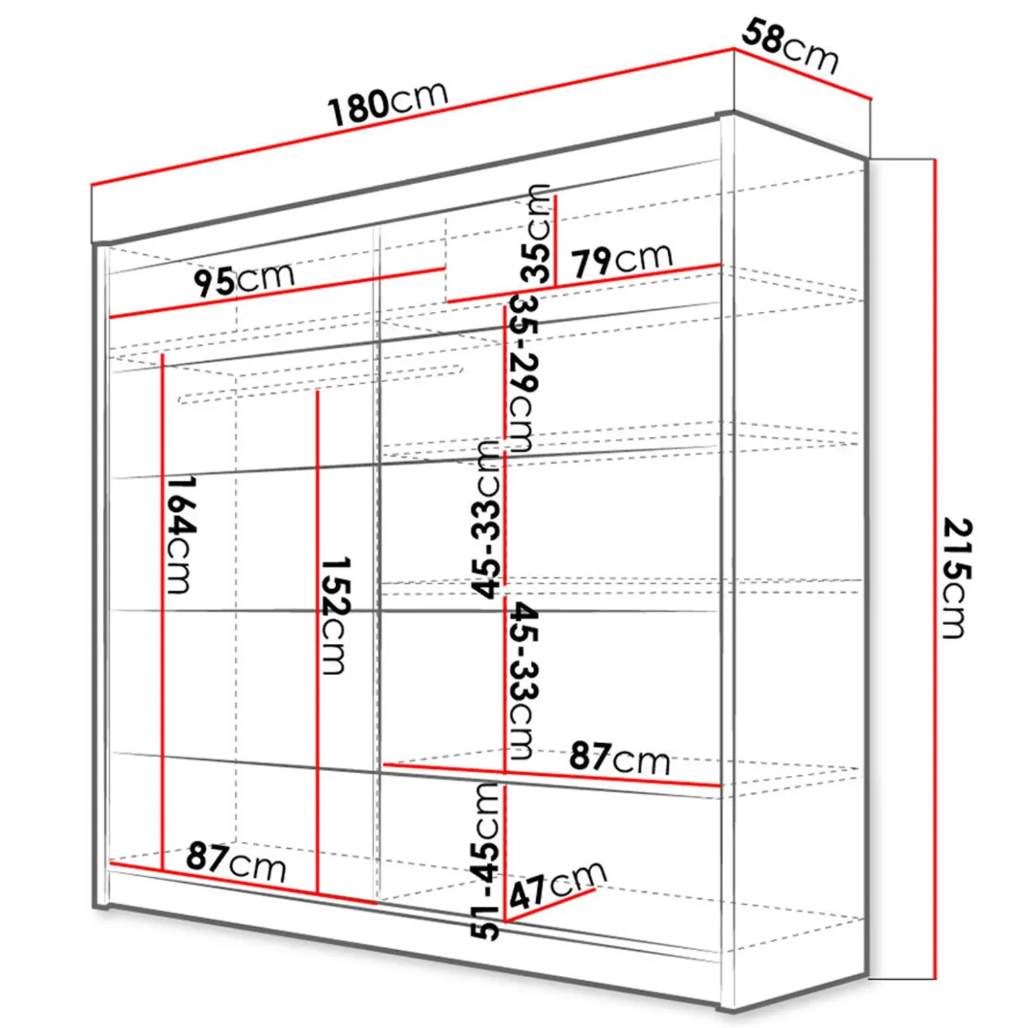 Garnero Arredamenti Armadio 180x215h cm 2 ante scorrevoli design moderno nero Aisha Nero Opaco New