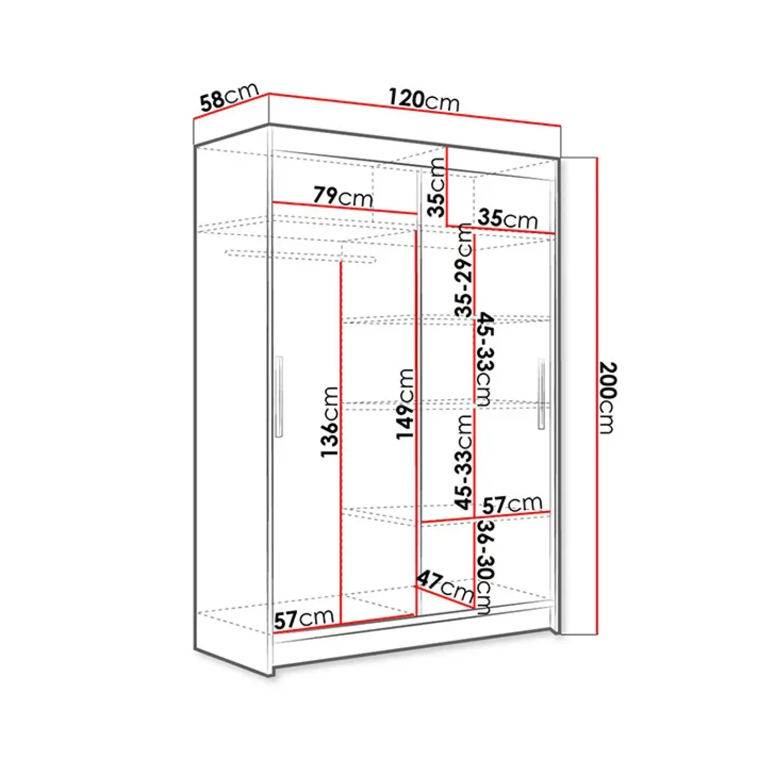 Garnero Arredamenti Armadio 120x200h cm 2 ante scorrevoli nero con led Tancredi Discount