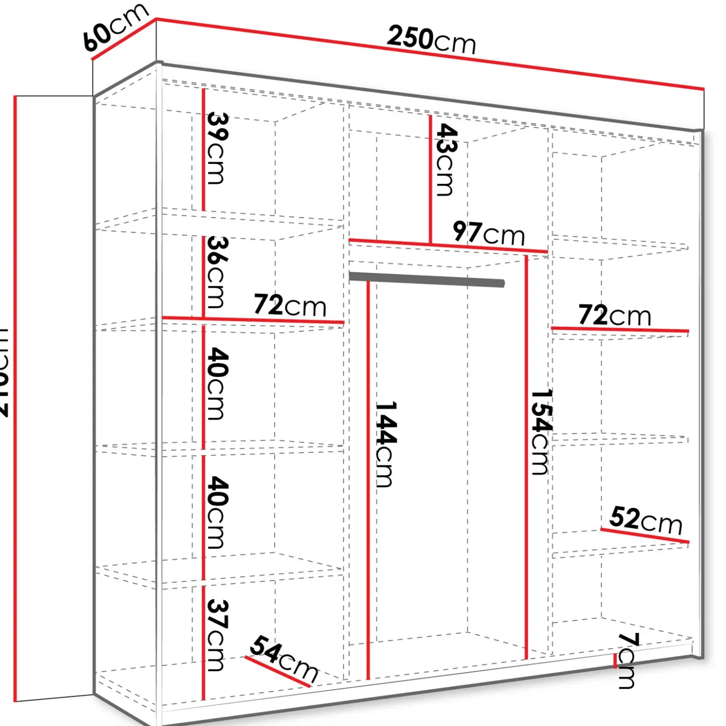 Garnero Arredamenti Armadio 250x210h cm 3 ante scorrevoli con specchio bianco Lilly Outlet