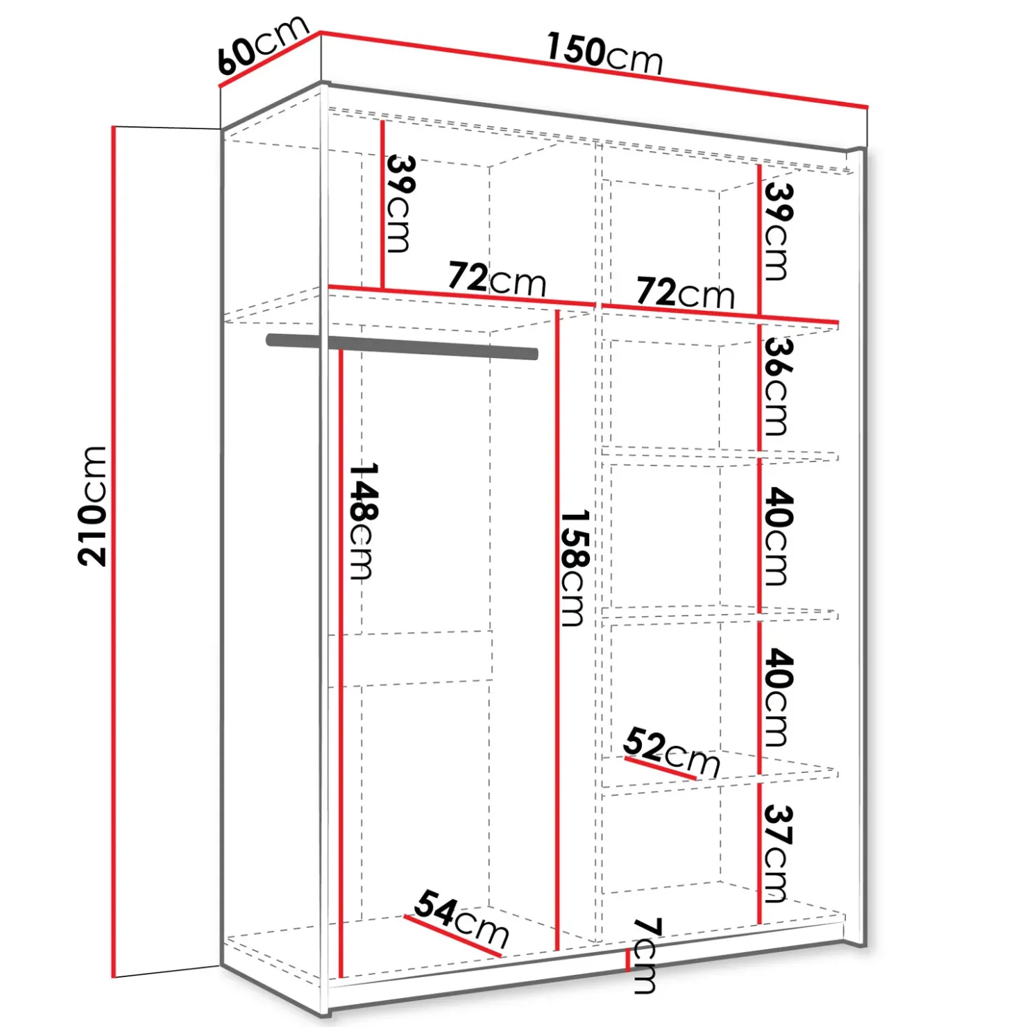 Garnero Arredamenti Armadio 150x210h cm 2 ante scorrevoli con specchio bianco Lilly Sale