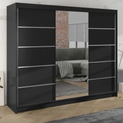 Garnero Arredamenti Armadio 200x215h cm 2 ante scorrevoli con specchio Silven Nero Opaco Clearance