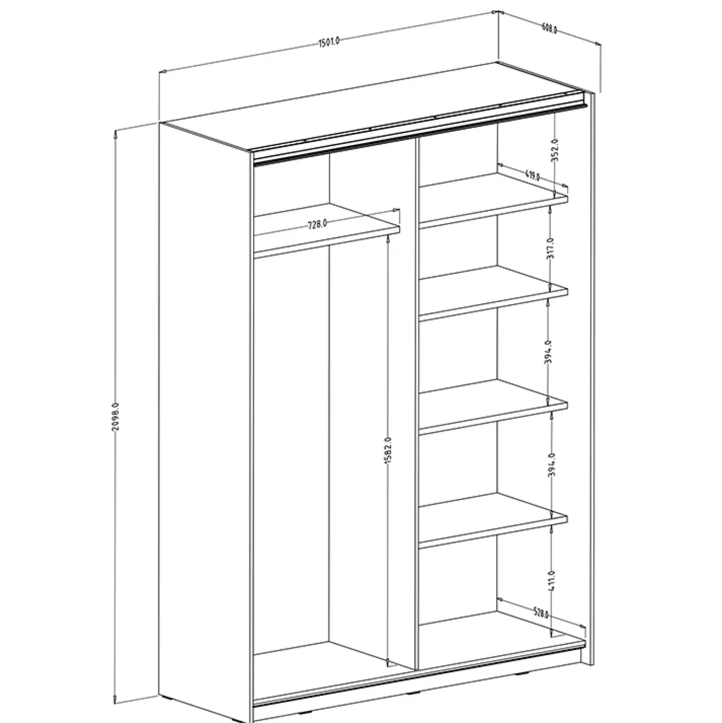 Garnero Arredamenti Armadio 150x210h cm 2 ante scorrevoli con specchio Pascal Gihome® Nero Opaco Hot