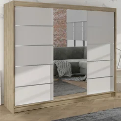 Garnero Arredamenti Armadio 200x215h cm 2 ante scorrevoli con specchio rovere sonoma bianco opaco Silven Rovere sonoma - Bianco opaco Clearance