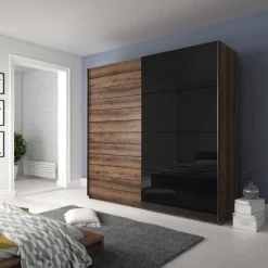 Garnero Arredamenti Armadio 270x210h cm 2 ante scorrevoli rovere nero lucido Cortina Gihome® Nero Lucido - Wengè Hot