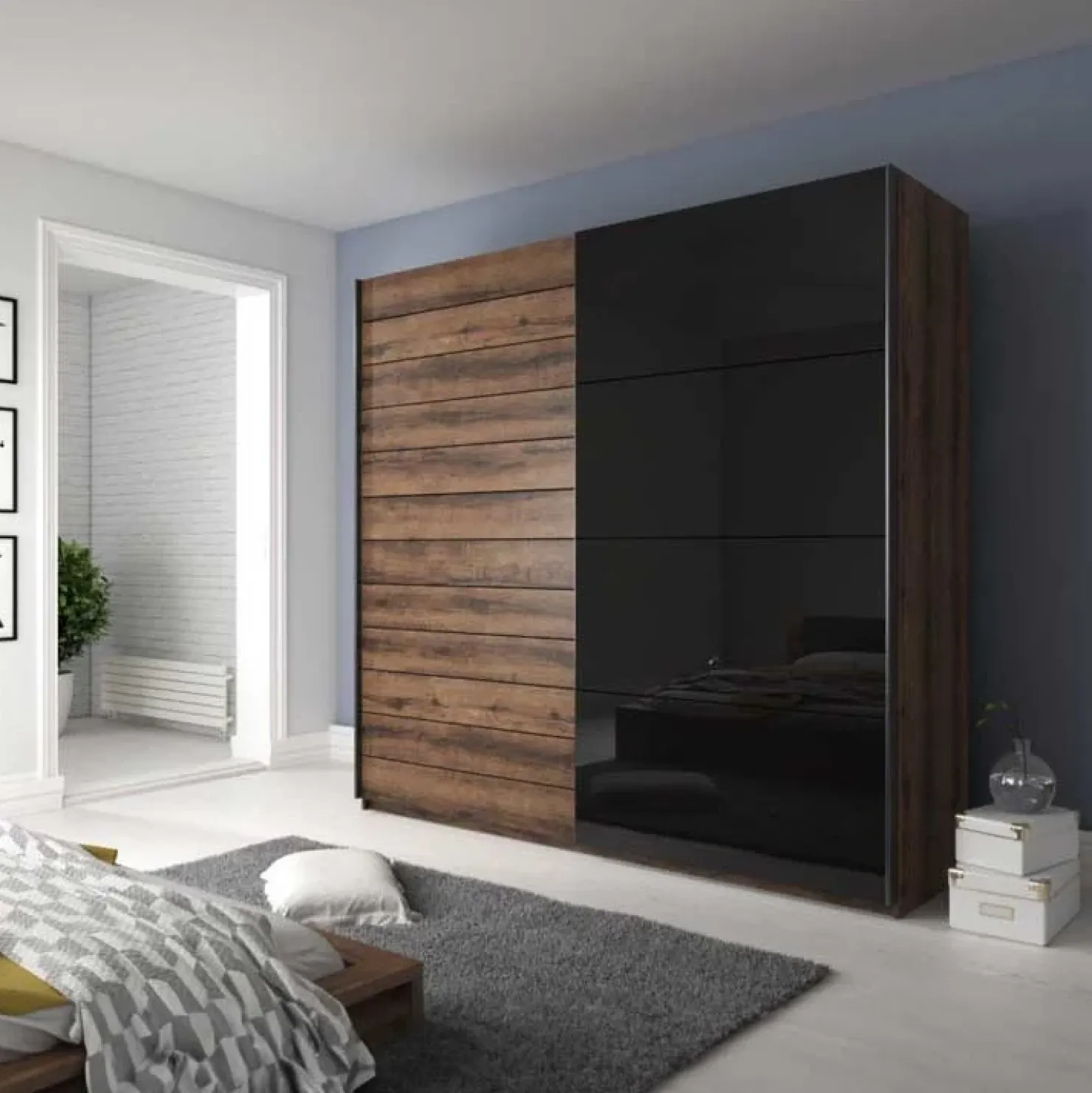 Garnero Arredamenti Armadio 270x210h cm 2 ante scorrevoli rovere nero lucido Cortina Gihome® Nero Lucido - Wengè Hot