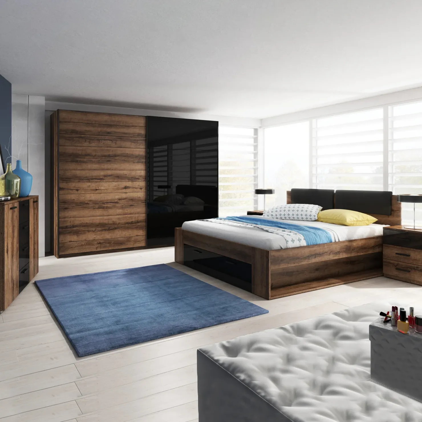 Garnero Arredamenti Armadio 270x210h cm 2 ante scorrevoli rovere nero lucido Cortina Gihome® Nero Lucido - Wengè Hot