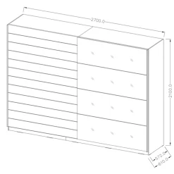 Garnero Arredamenti Armadio 270x210h cm 2 ante scorrevoli rovere nero lucido Cortina Gihome® Nero Lucido - Wengè Hot