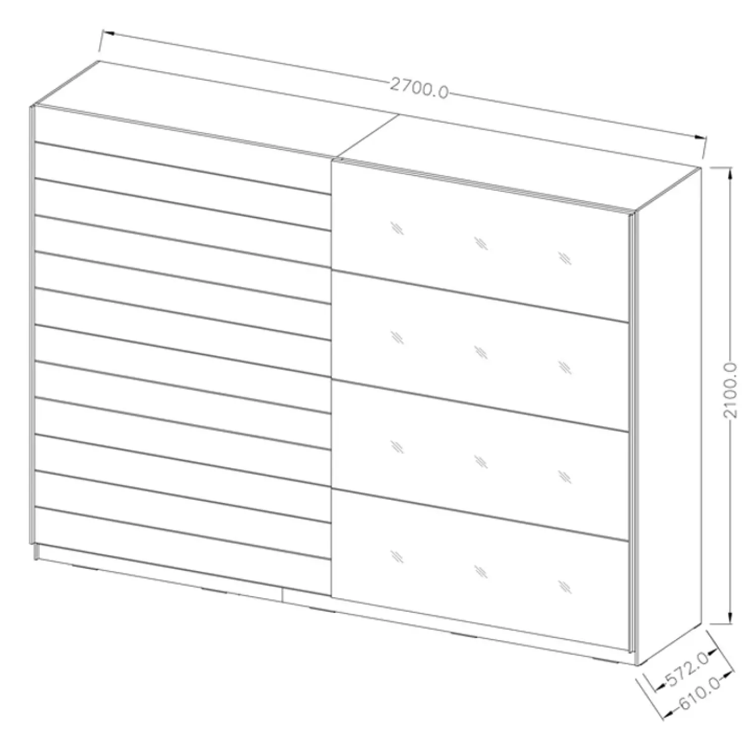 Garnero Arredamenti Armadio 270x210h cm 2 ante scorrevoli rovere nero lucido Cortina Gihome® Nero Lucido - Wengè Hot