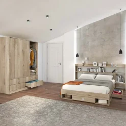 Garnero Arredamenti Armadio 150x201h cm 2 ante scorrevoli 4 cassetti rovere sonoma Danubio Sale