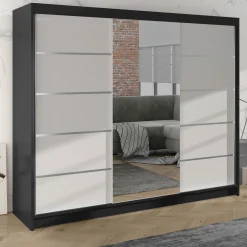 Garnero Arredamenti Armadio 200x215h cm 2 ante scorrevoli con specchio nero bianco opaco Silven Nero Opaco - Bianco opaco New