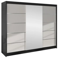 Garnero Arredamenti Armadio 200x215h cm 2 ante scorrevoli con specchio nero bianco opaco Silven Nero Opaco - Bianco opaco New