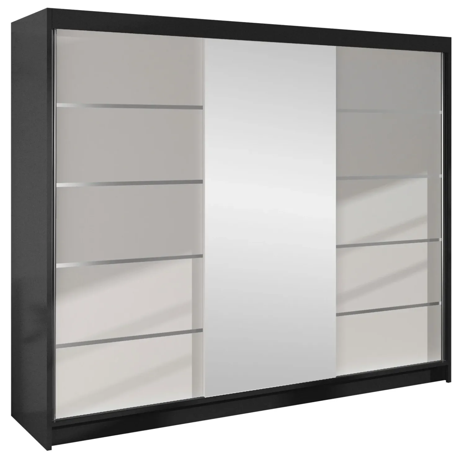 Garnero Arredamenti Armadio 200x215h cm 2 ante scorrevoli con specchio nero bianco opaco Silven Nero Opaco - Bianco opaco New