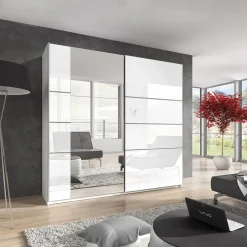 Garnero Arredamenti Armadio 180x210h cm 2 ante scorrevoli con specchio bianco lucido Marcus Gihome® Sale