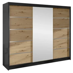 Garnero Arredamenti Armadio 200x215h cm 2 ante scorrevoli con specchio rovere nero opaco Silven Rovere - Nero opaco