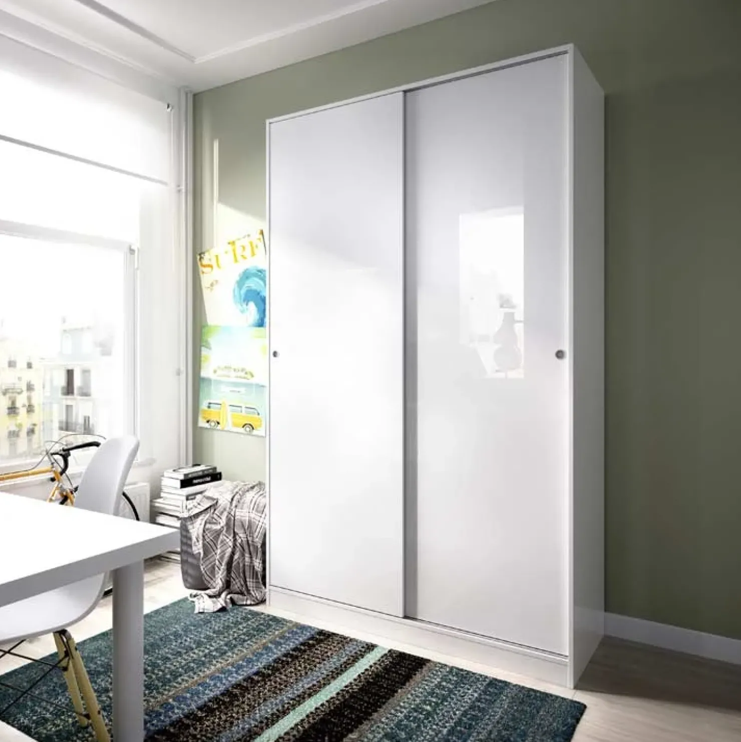 Garnero Arredamenti Armadio 120x204h cm 2 ante scorrevoli Royal Bianco Lucido New