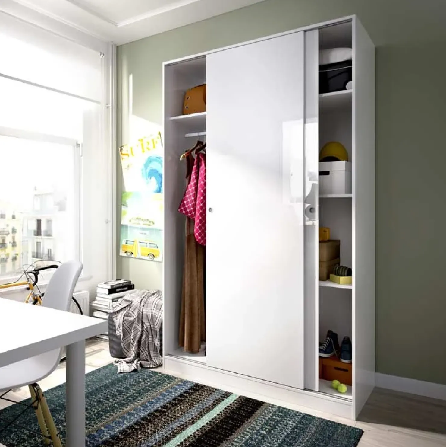 Garnero Arredamenti Armadio 120x204h cm 2 ante scorrevoli Royal Bianco Lucido New