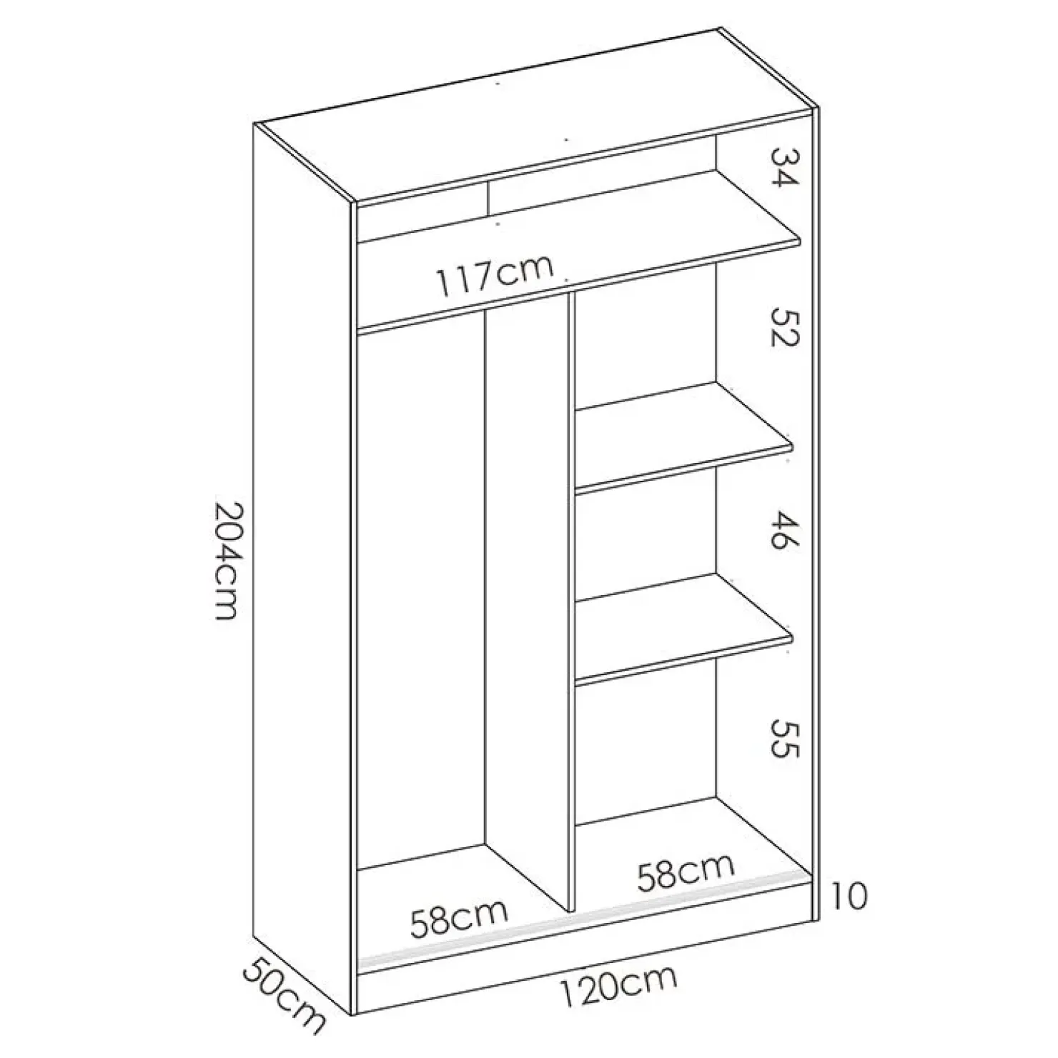 Garnero Arredamenti Armadio 120x204h cm 2 ante scorrevoli Royal Bianco Lucido New