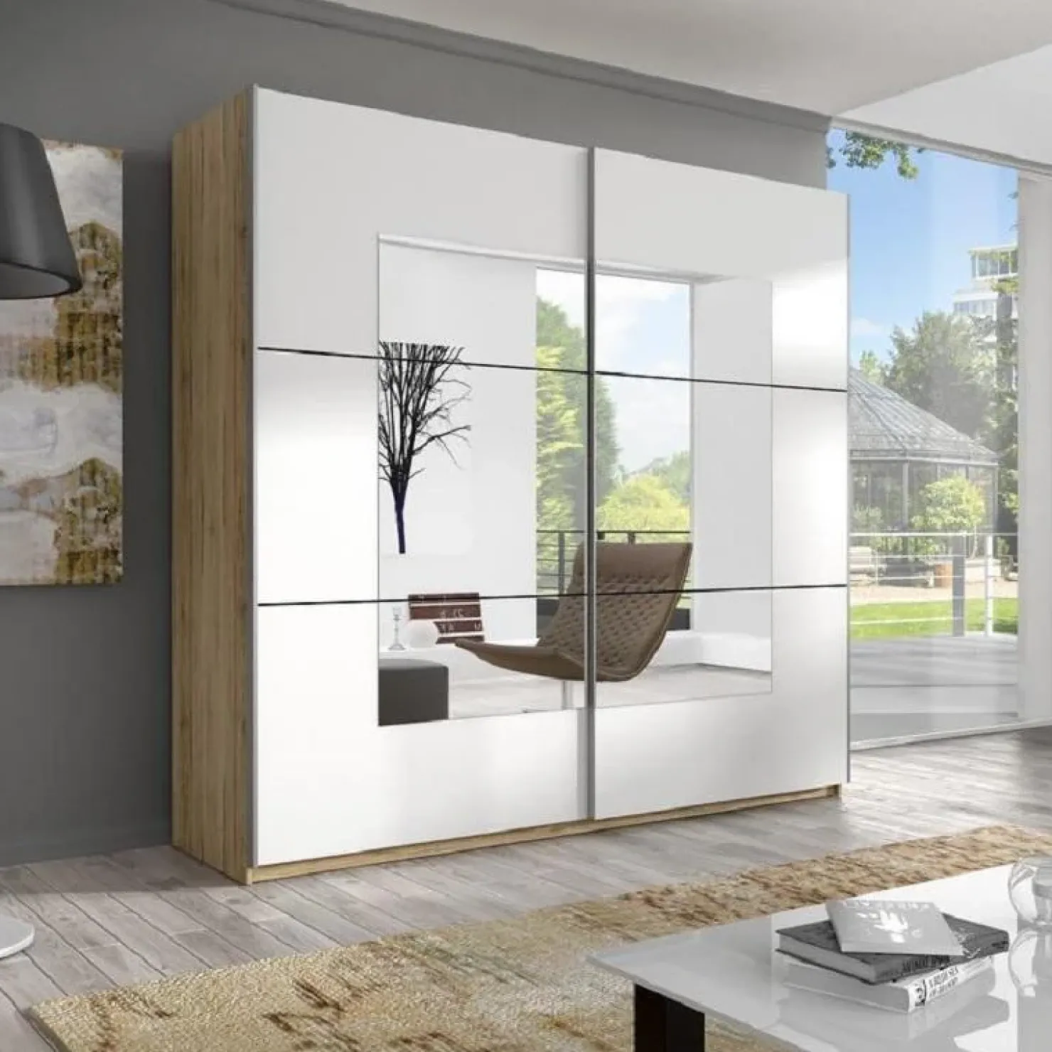 Garnero Arredamenti Armadio 221x210h cm 2 ante scorrevoli rovere bianco Copenhagen Sale