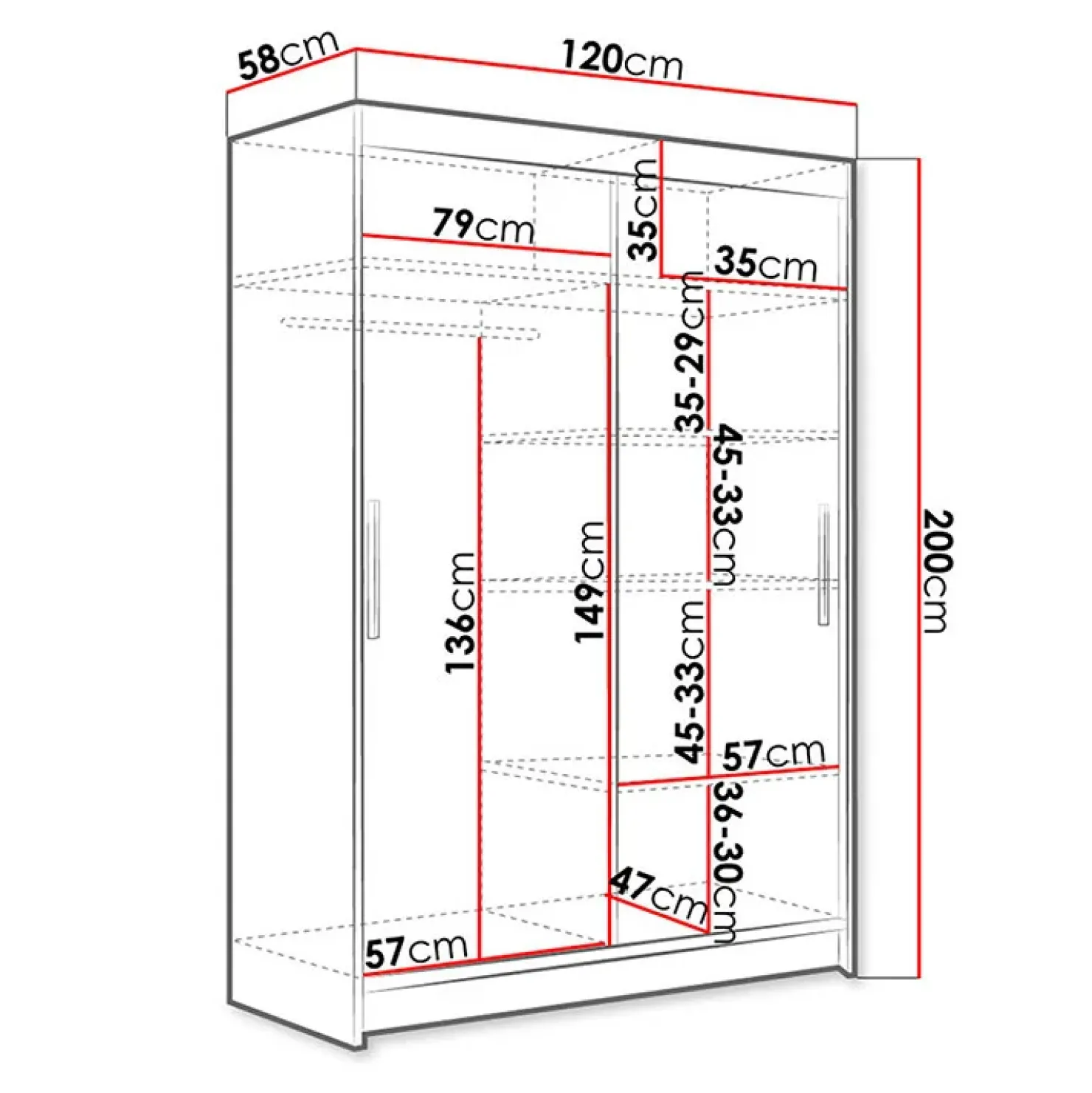 Garnero Arredamenti Armadio 120x200h cm 2 ante scorrevoli moderno nero Tancredi