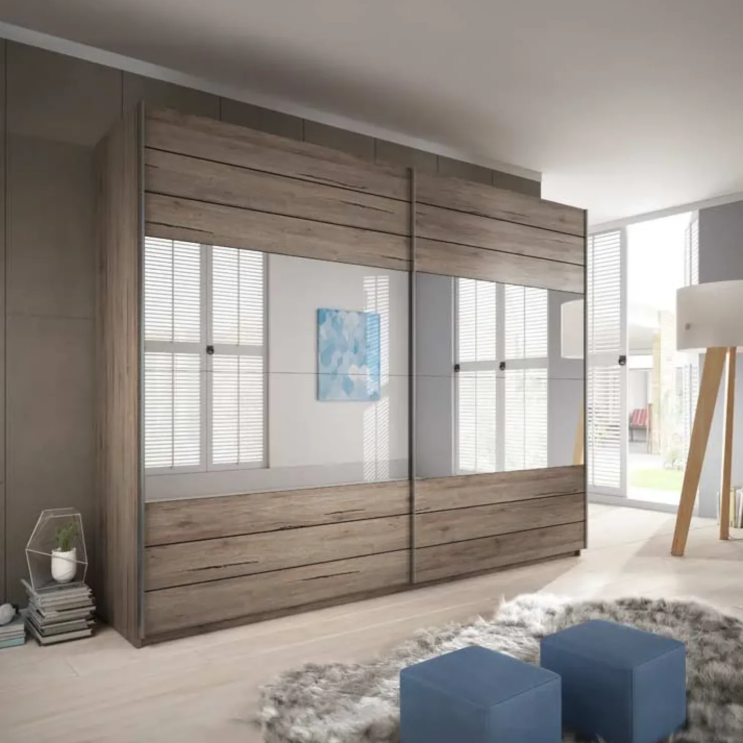 Garnero Arredamenti Armadio 270x210h cm 2 ante scorrevoli con specchio rovere scuro Brock Gihome®