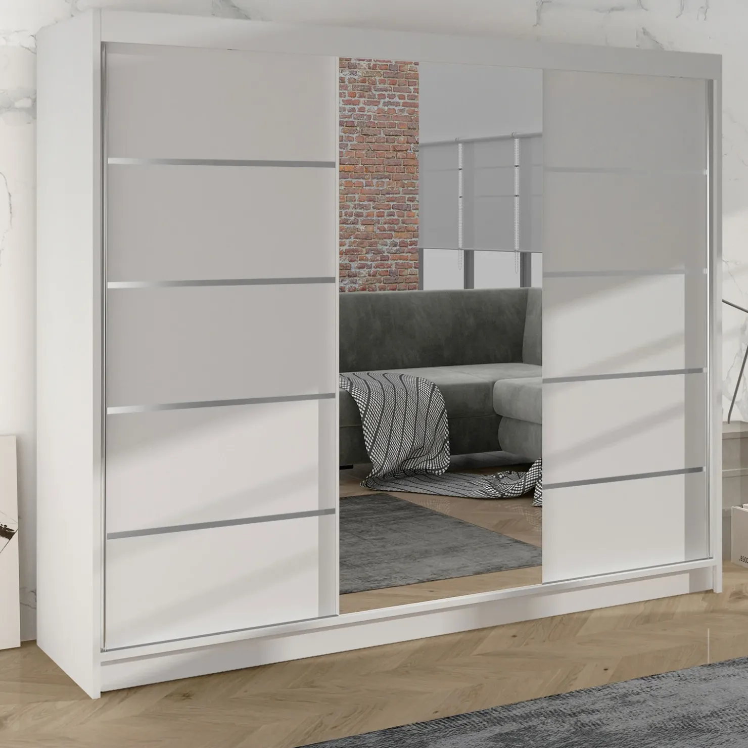 Garnero Arredamenti Armadio 200x215h cm 2 ante scorrevoli con specchio Silven Bianco Opaco