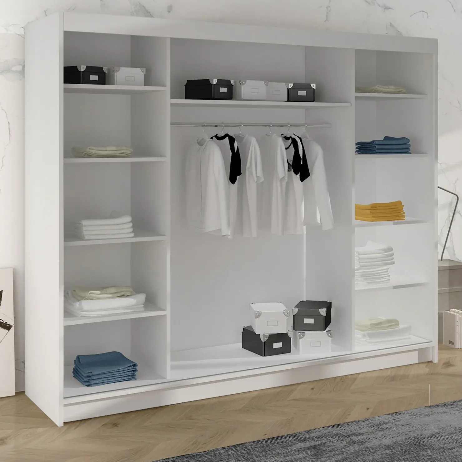 Garnero Arredamenti Armadio 200x215h cm 2 ante scorrevoli con specchio Silven Bianco Opaco