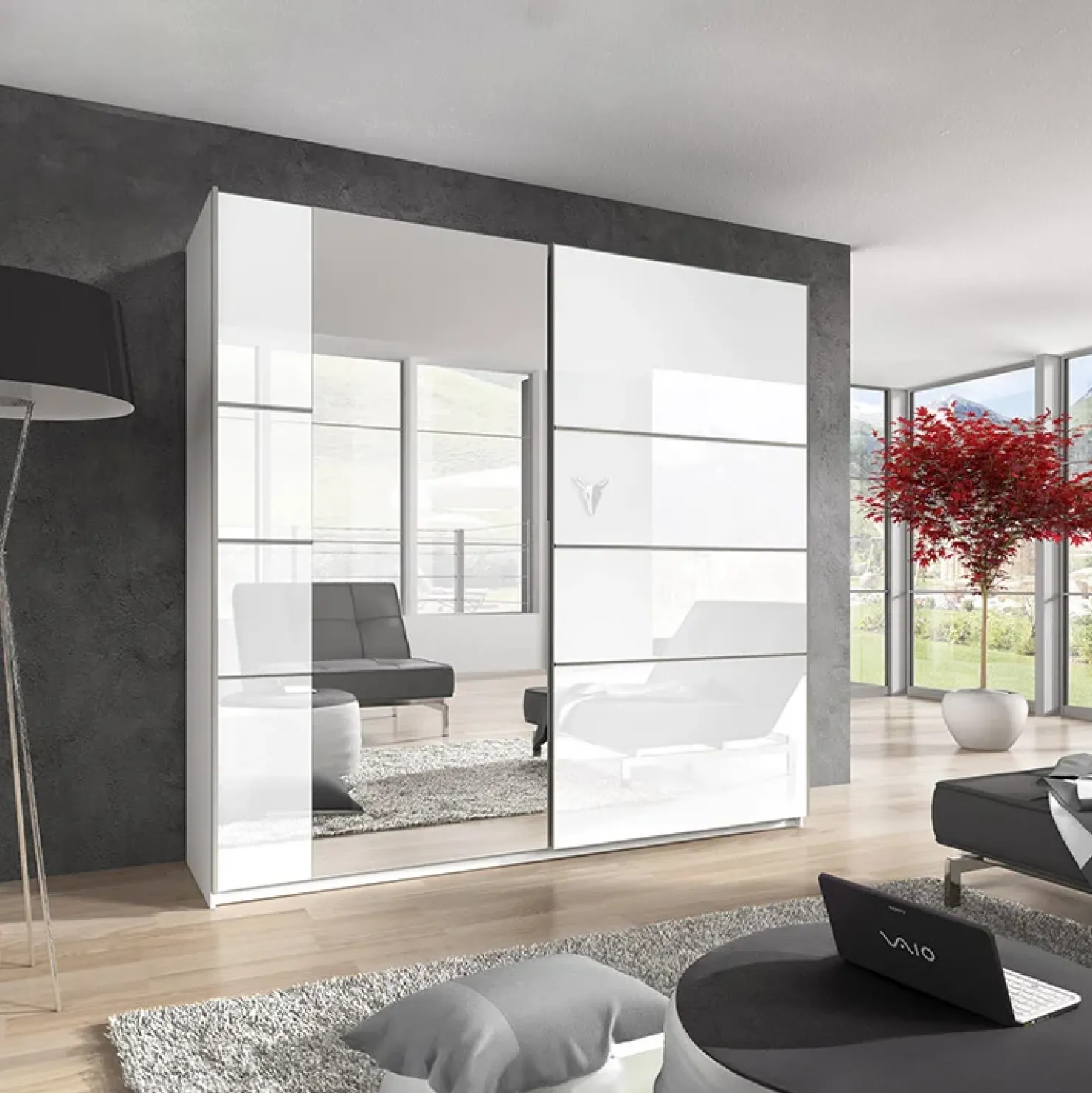 Garnero Arredamenti Armadio 221x210h cm 2 ante scorrevoli con specchio bianco lucido Marcus Gihome® Hot