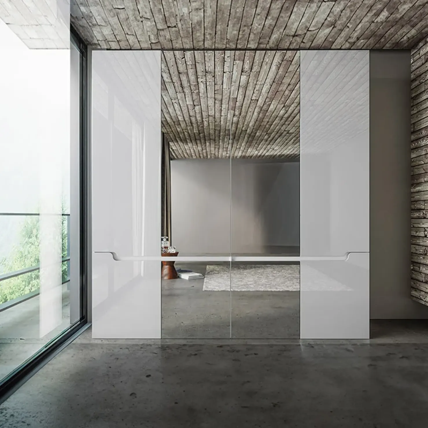 Garnero Arredamenti Armadio 200x209h cm 4 ante specchio bianco lucido Twilight New