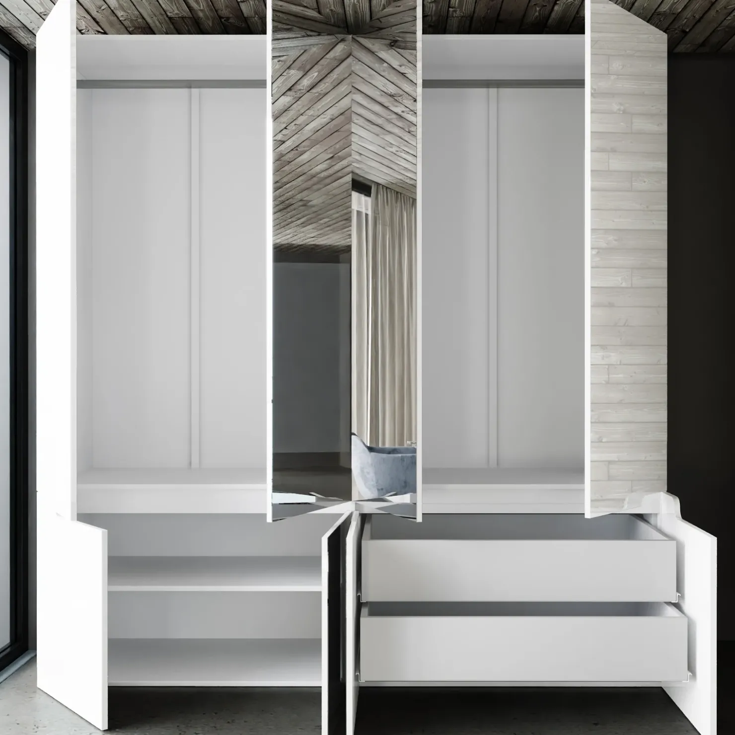 Garnero Arredamenti Armadio 200x209h cm 4 ante specchio bianco lucido Twilight New