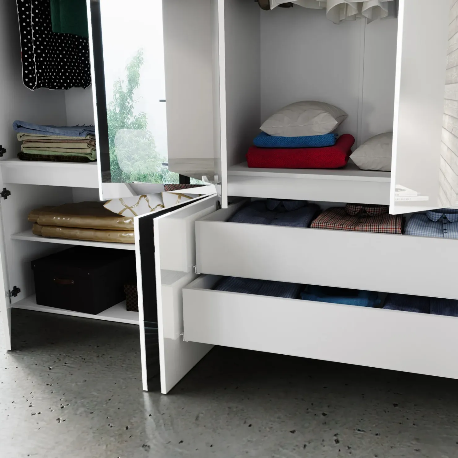 Garnero Arredamenti Armadio 200x209h cm 4 ante specchio bianco lucido Twilight New