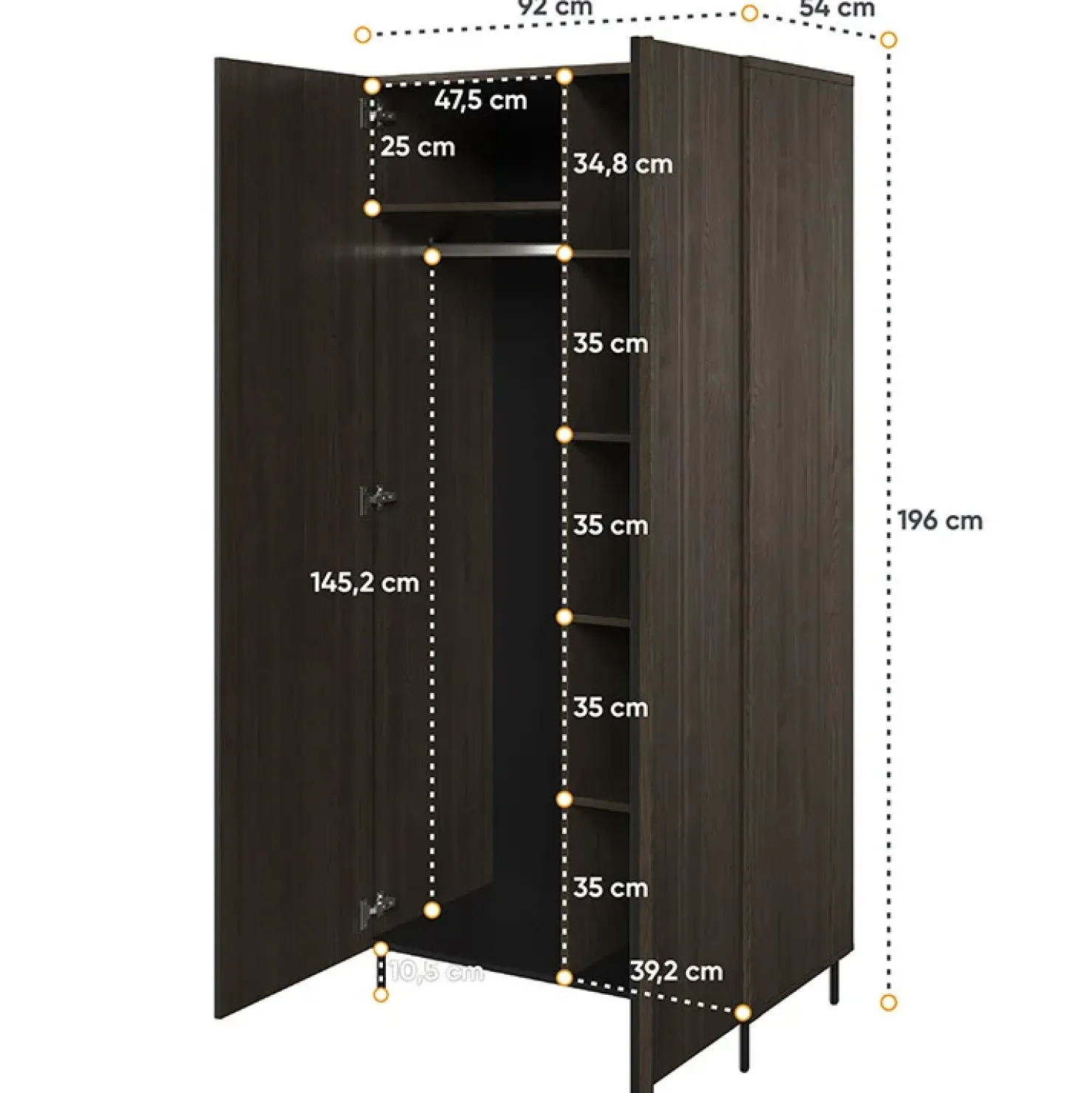 Garnero Arredamenti Armadio 92x196h cm 2 ante wengè Blackwood Hot