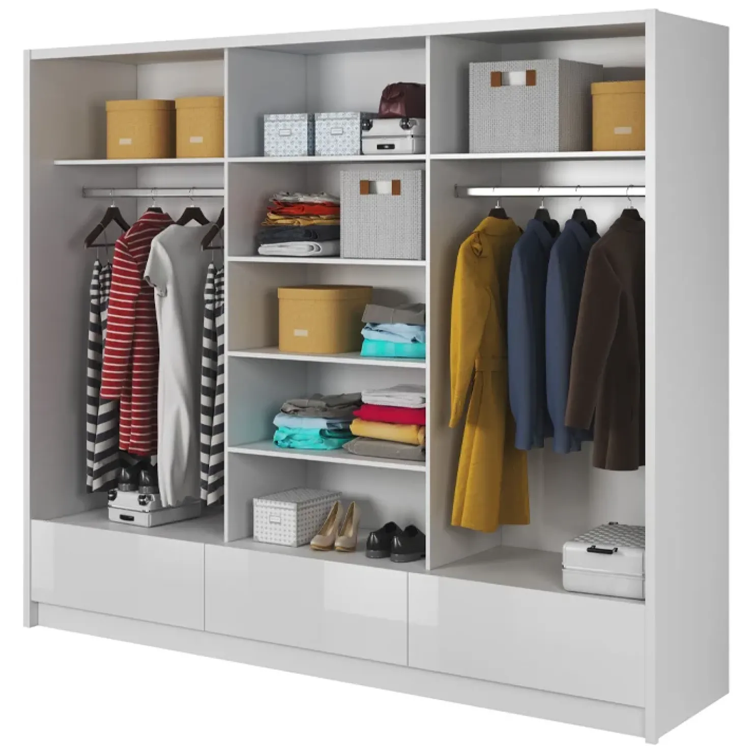 Garnero Arredamenti Armadio 254x214h cm 3 cassetti 3 ante con specchio bianco lucido Tom Gihome® Discount