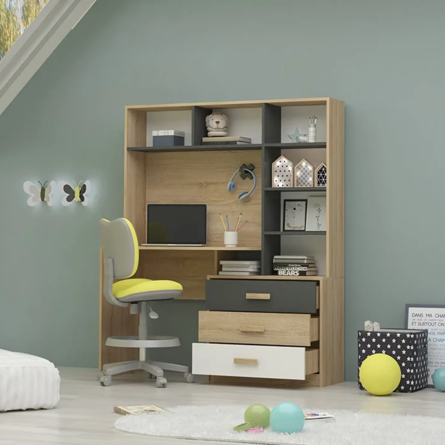 Garnero Arredamenti Armadio 210x190h cm con scrivania rovere antracite bianco Chiaretto Sale