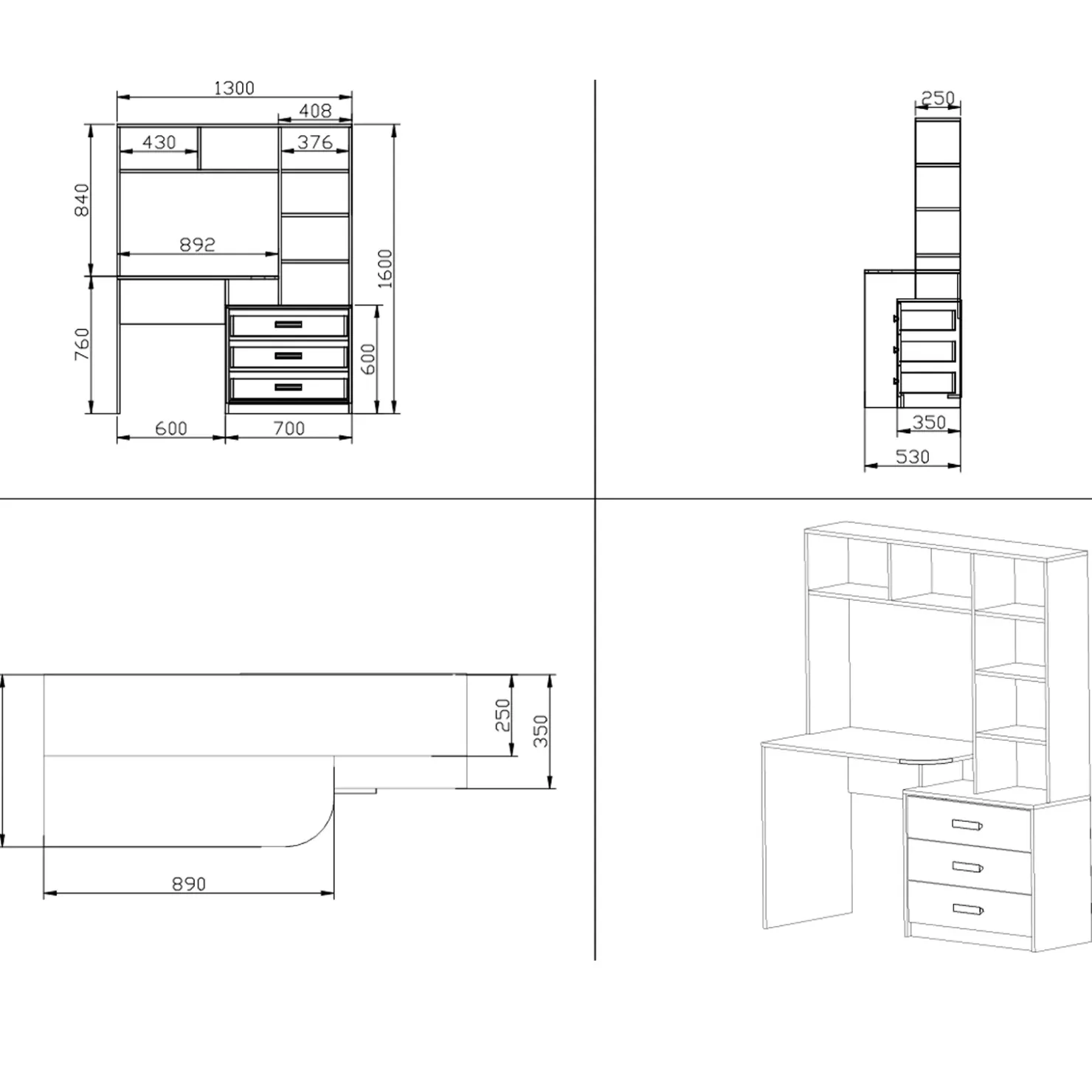 Garnero Arredamenti Armadio 210x190h cm con scrivania rovere antracite bianco Chiaretto Sale