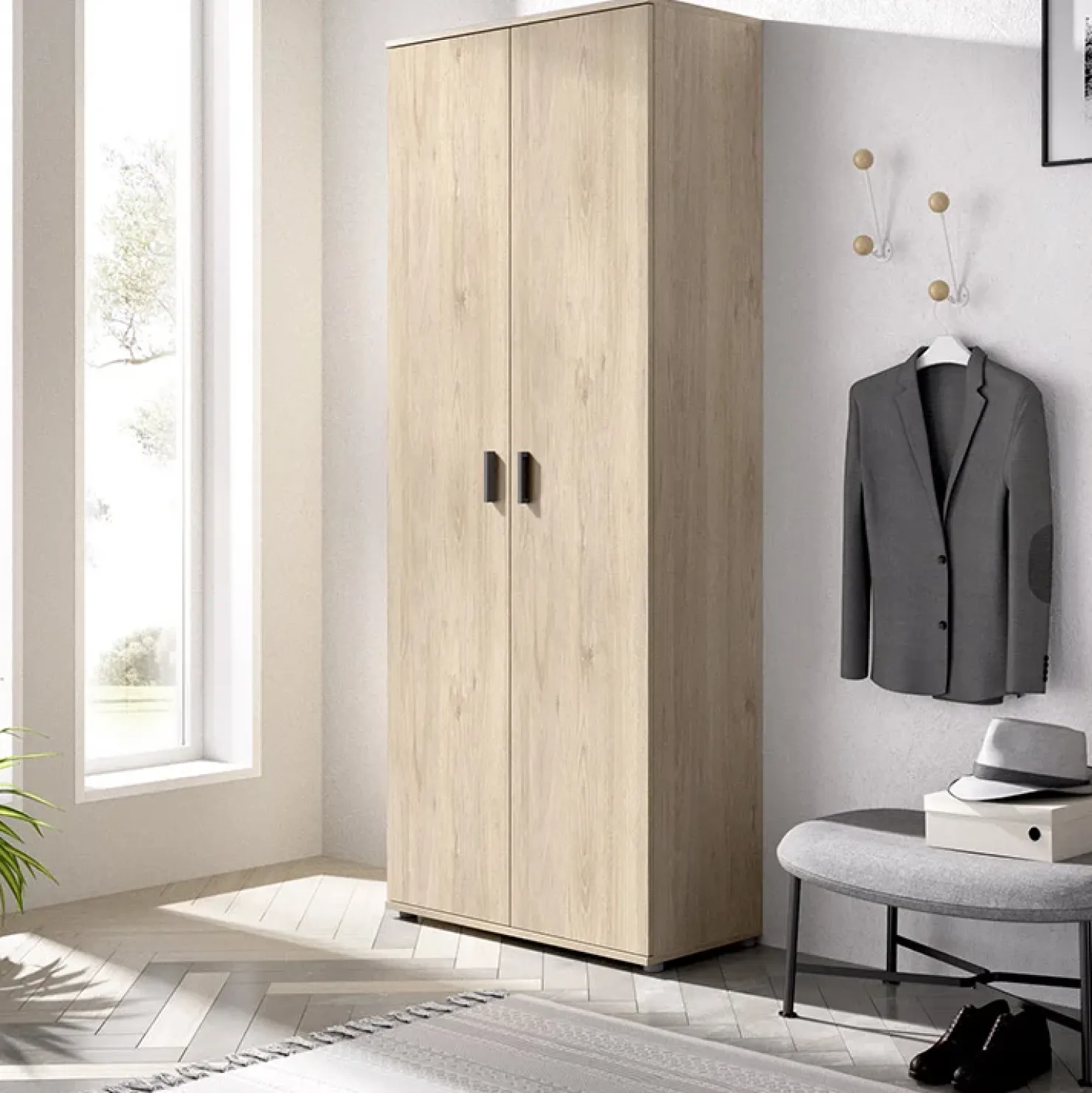 Garnero Arredamenti Armadio 78x190h cm due ante con ripiani multiuso vano porta scope legno Ander Discount