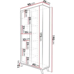 Garnero Arredamenti Armadio 90x190h cm soggiorno 2 ante con specchio bianco rovere Clea New