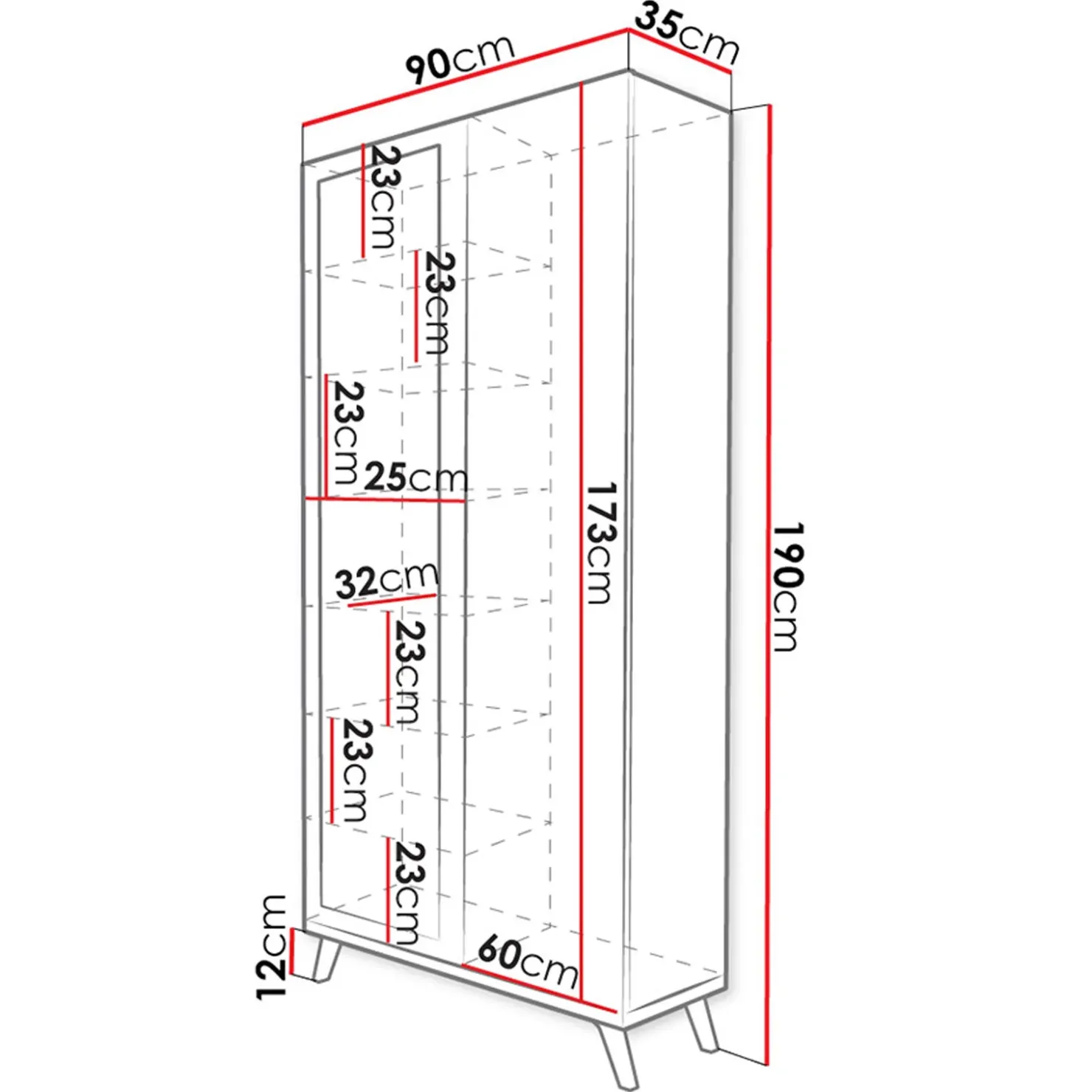 Garnero Arredamenti Armadio 90x190h cm soggiorno 2 ante con specchio bianco rovere Clea New