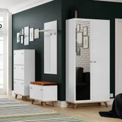 Garnero Arredamenti Armadio 90x190h cm soggiorno 2 ante con specchio bianco rovere Clea New