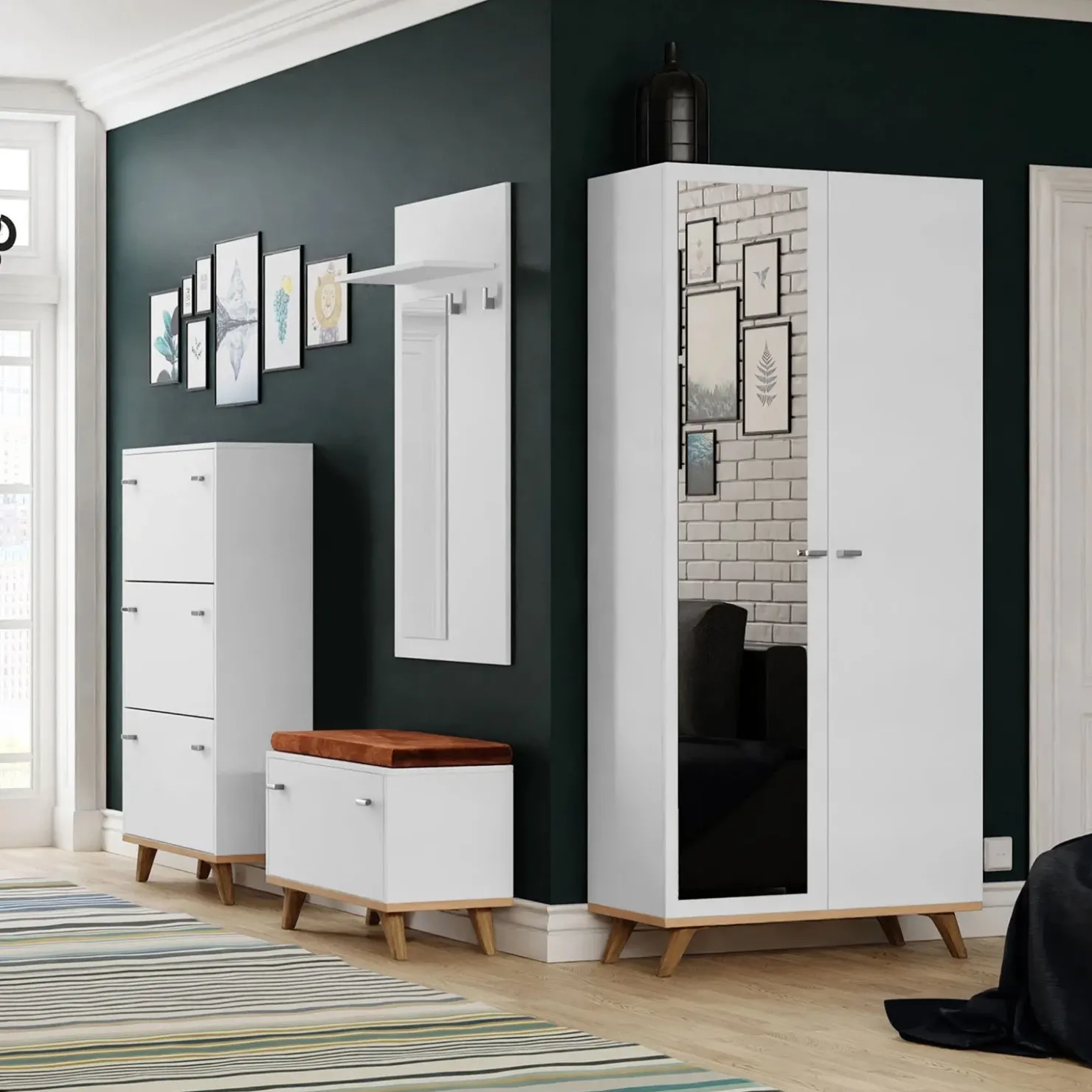 Garnero Arredamenti Armadio 90x190h cm soggiorno 2 ante con specchio bianco rovere Clea New