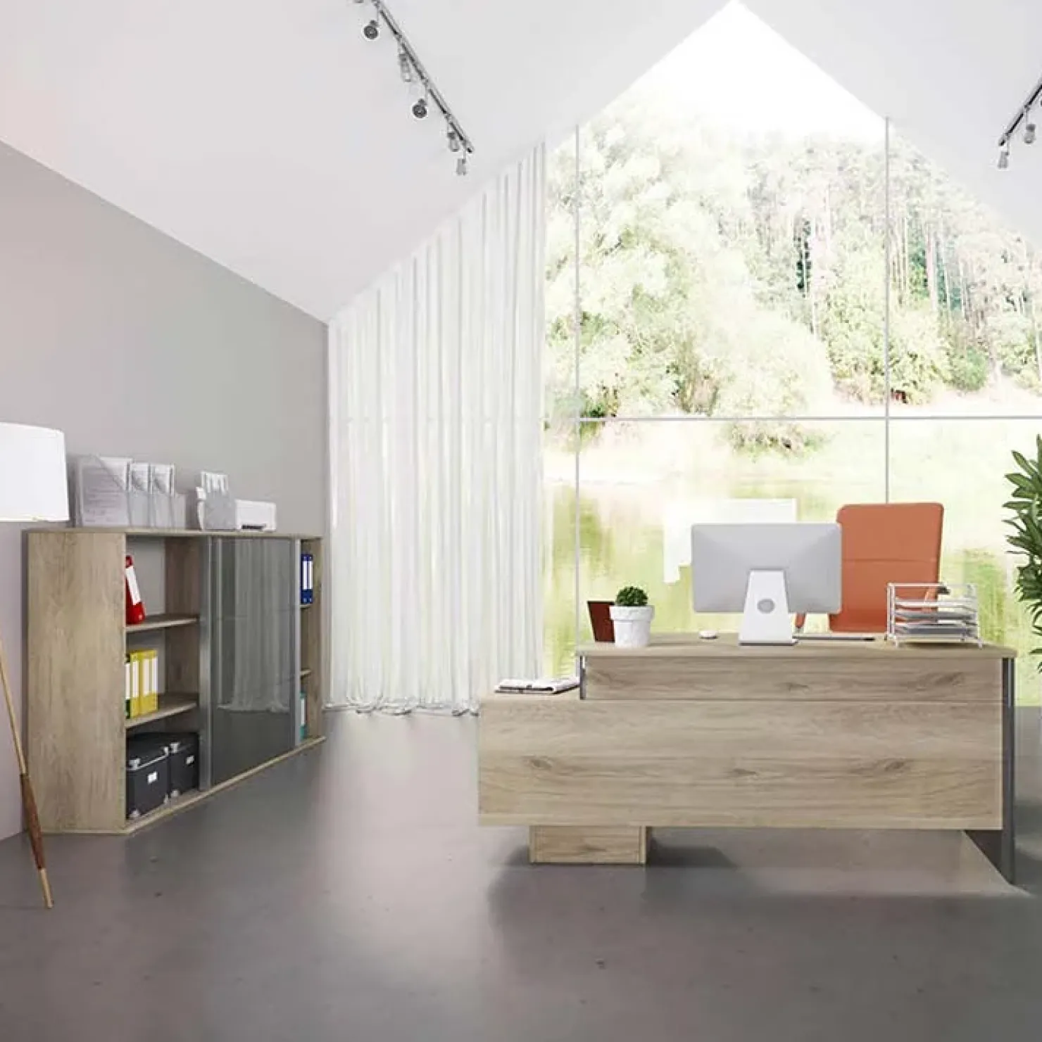 Garnero Arredamenti Arredo ufficio completo moderno rovere antracite lucido Time 7 Outlet