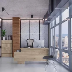 Garnero Arredamenti Arredo ufficio completo moderno rovere antracite lucido Time 9 New