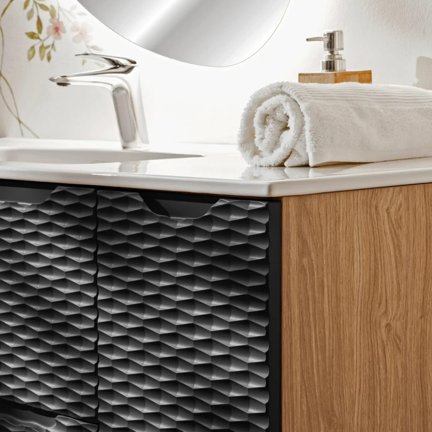 Garnero Arredamenti Base bagno sospesa 30x60h cm 1 anta nero rovere Swim Nero - Rovere Discount