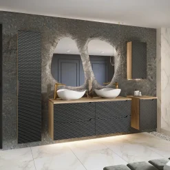 Garnero Arredamenti Base bagno sospesa 30x60h cm 1 anta nero rovere Swim Nero - Rovere Discount