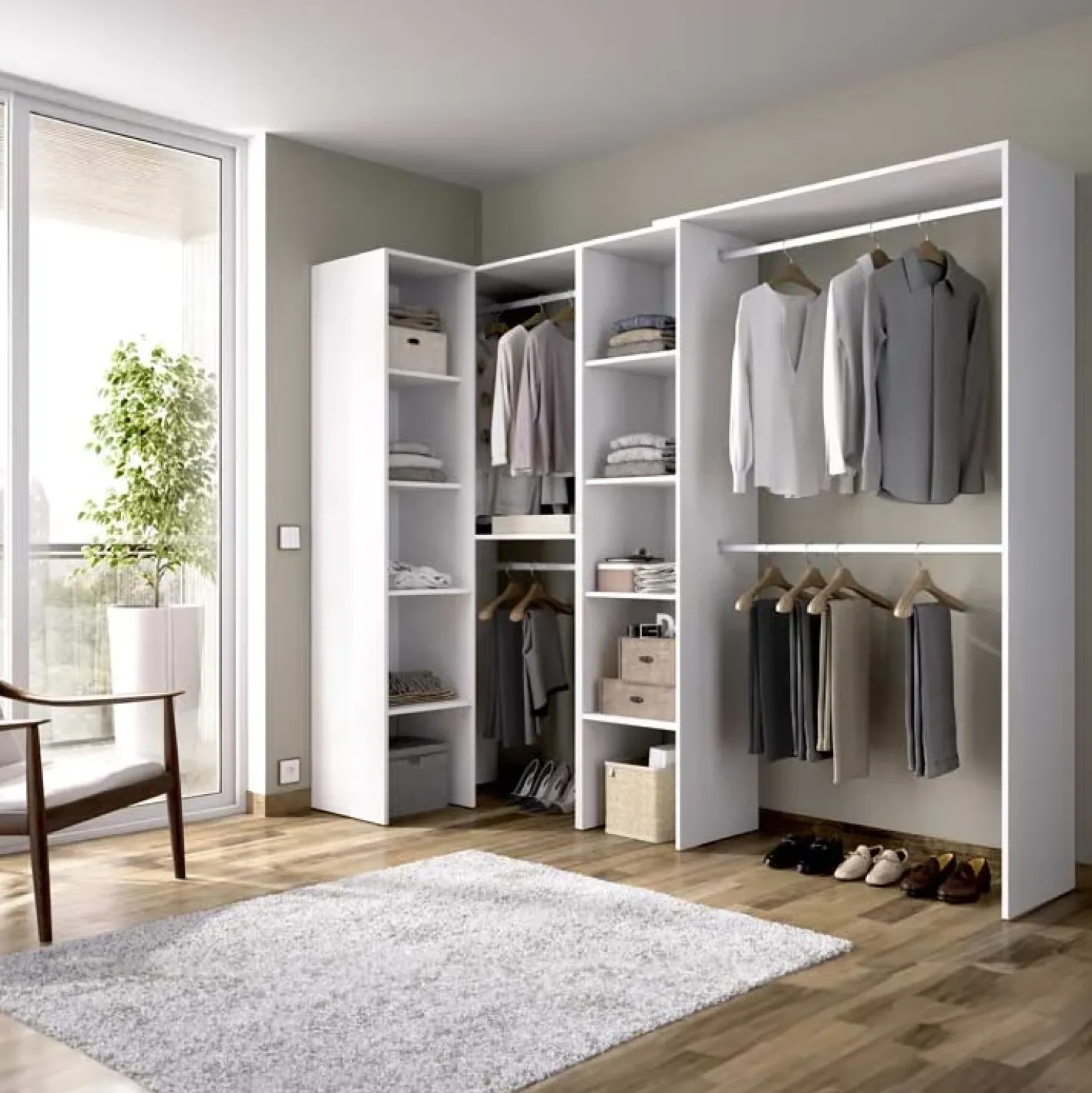 Garnero Arredamenti Cabina armadio angolare 228x187h cm 4 scomparti bianco Rincon Bianco Opaco Best